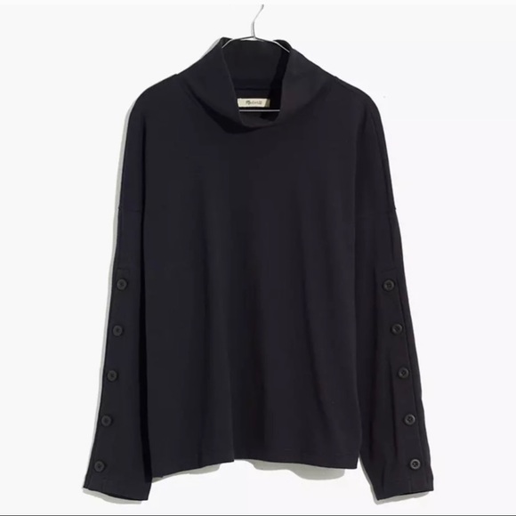 Madewell Button-Sleeve Turtleneck Top Black XL - Picture 8 of 8